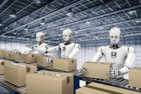 Robot working with carton boxes — Stock Photo, Image