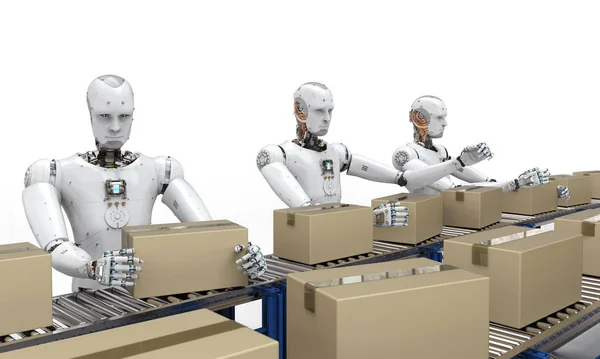 Robot trabajando con cajas de cartón — Foto de Stock