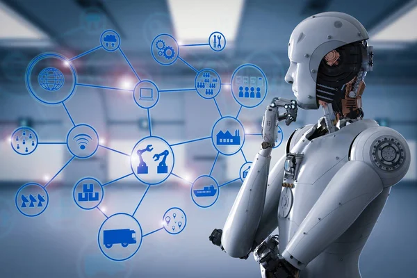 Android robot with industrial network — Stock Photo, Image