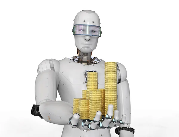 Android robot kezében aranyat — Stock Fotó
