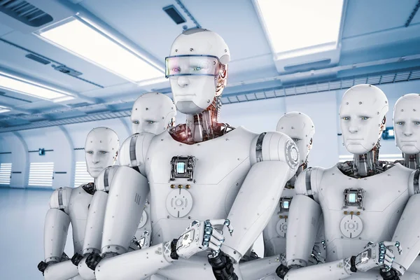 Robot leider met team — Stockfoto