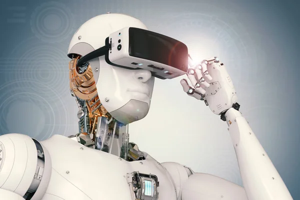Robot androide con auriculares vr —  Fotos de Stock