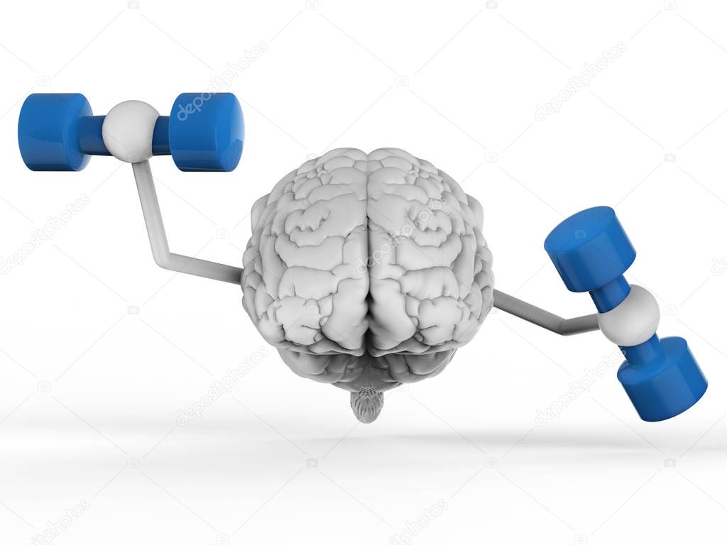 brain holding dumbbells 
