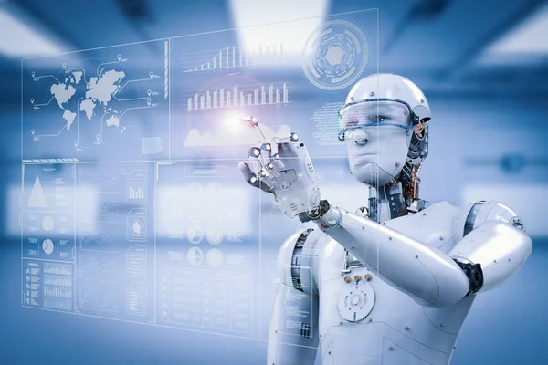 Robot working with digital display — Stock Photo, Image