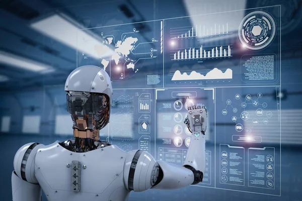 Robot working with digital display — Stock Photo, Image