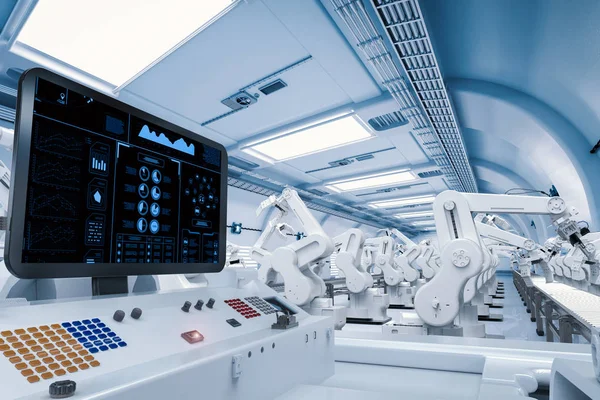 Ekranu na panelu sterowania z ramion robotów — Zdjęcie stockowe