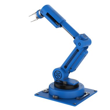 beyaz zemin üzerine mavi robot kol