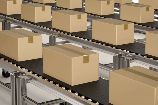 Carton boxes on conveyor belts — Stock Photo, Image