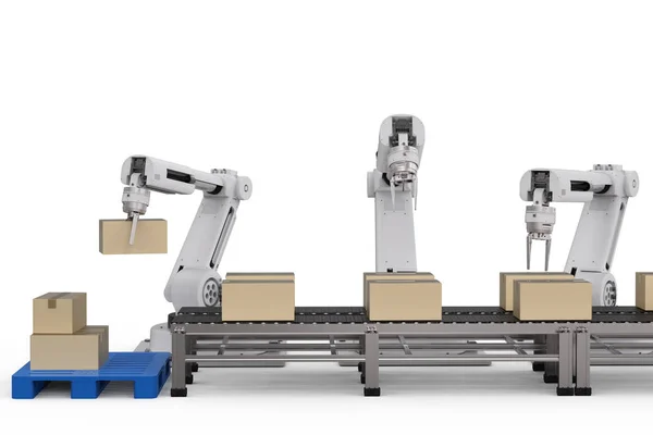 Robot karokat dolgozó karton dobozok — Stock Fotó