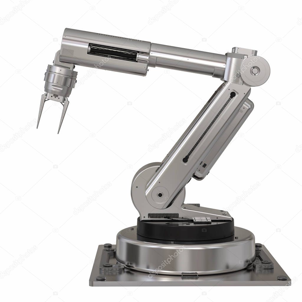metal robot arm on white background