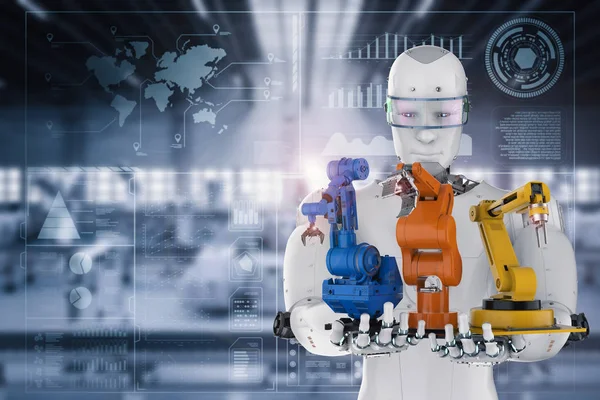 Cyborg holding three robot arms — Stock Photo, Image