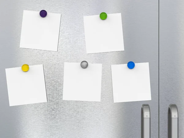 Empty notes with fridge magnets — Stock Photo, Image