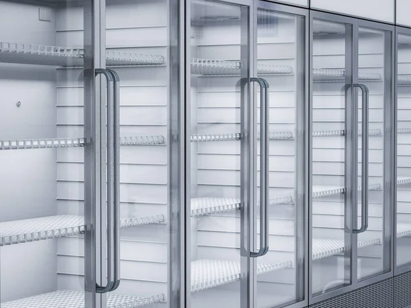 Refrigeradores comerciales vacíos en la tienda — Foto de Stock