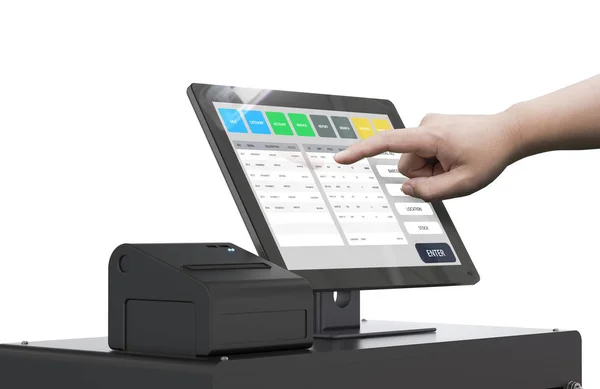 Hand working cashier machine — Stock Photo, Image