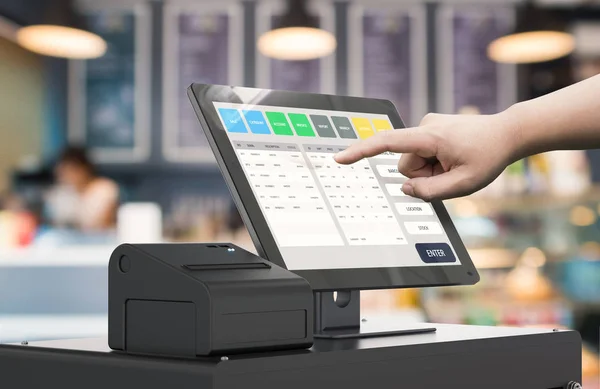 Hand working cashier machine — Stock Photo, Image