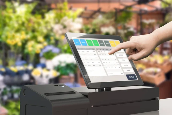 Hand working cashier machine — Stock Photo, Image