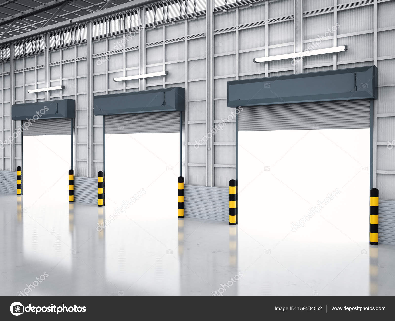 Warehouse Interior With Shutter Doors Stock Photo