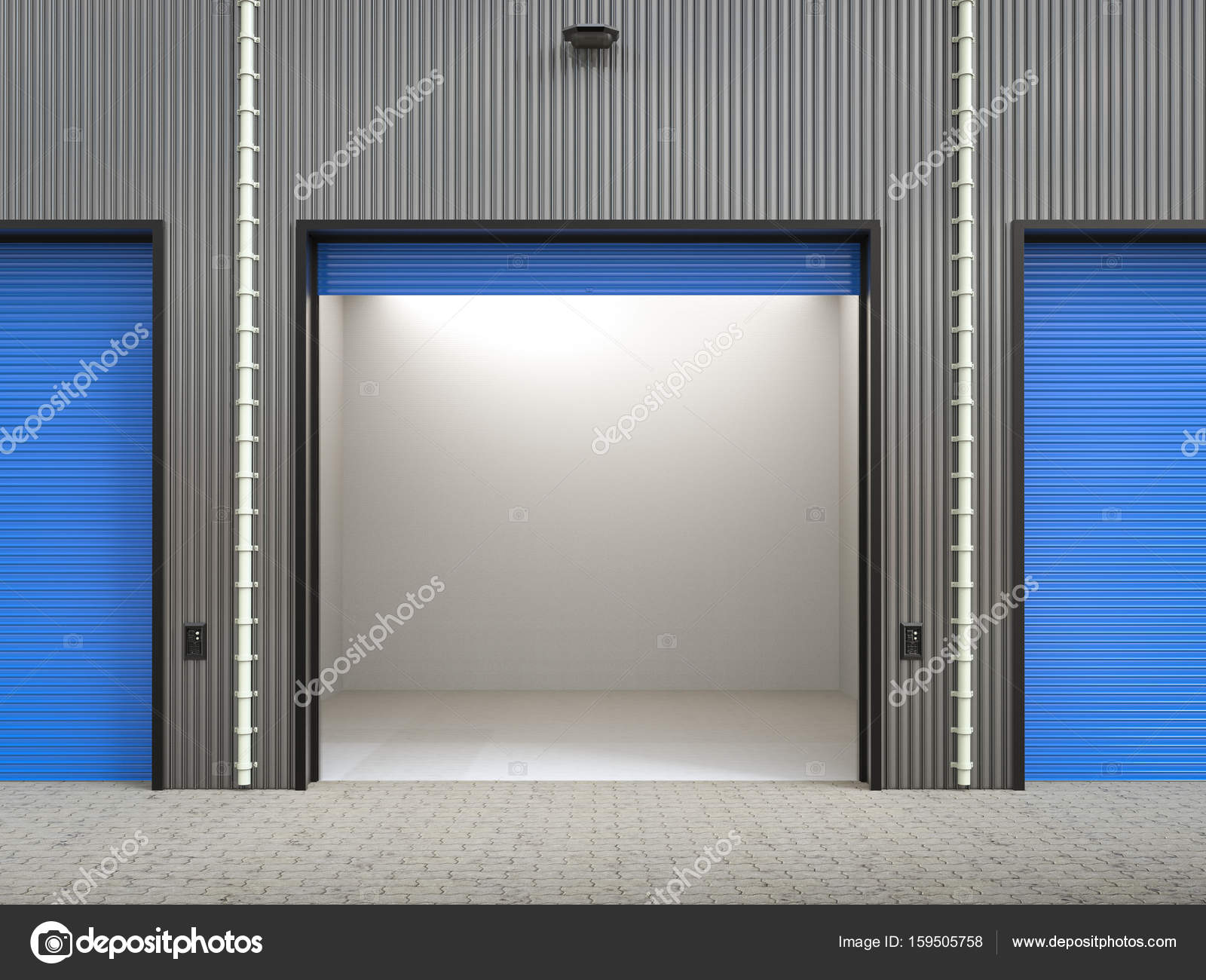 Warehouse Interior With Shutter Doors Stock Photo