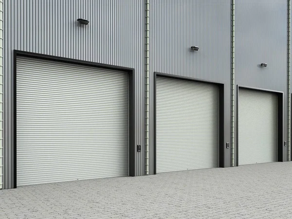 Warehouse exterior with shutter doors — Stock Photo, Image