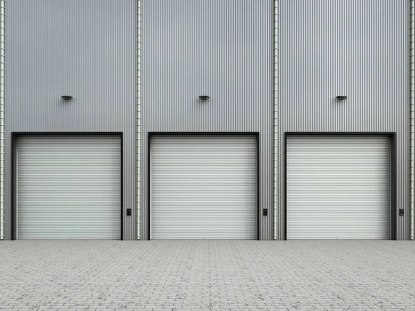 Exterior del almacén con puertas de obturación — Foto de Stock