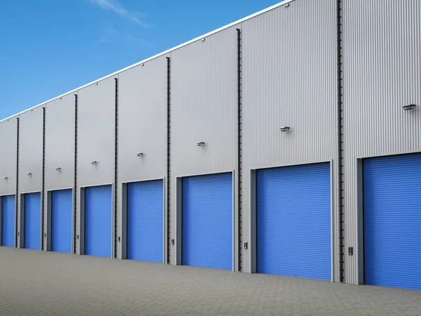 Warehouse exteriör med slutare dörrar — Stockfoto