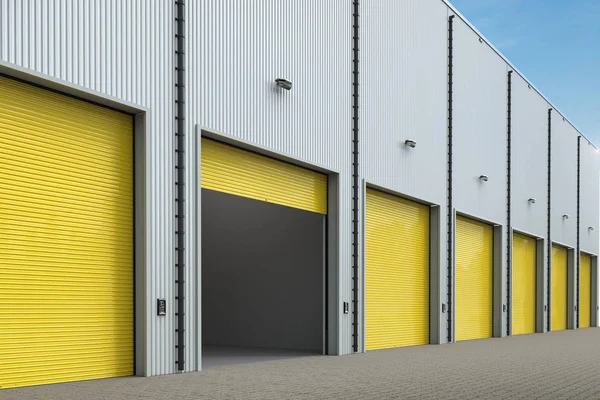 Armazém exterior com portas do obturador — Fotografia de Stock