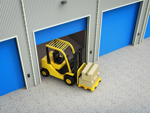 Forklift truck with boxes in warehouse — Stock Photo, Image