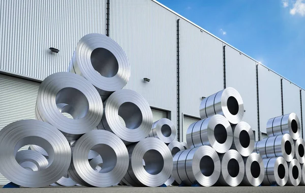 Rolls of steel sheet in warehouse — Stock Photo, Image