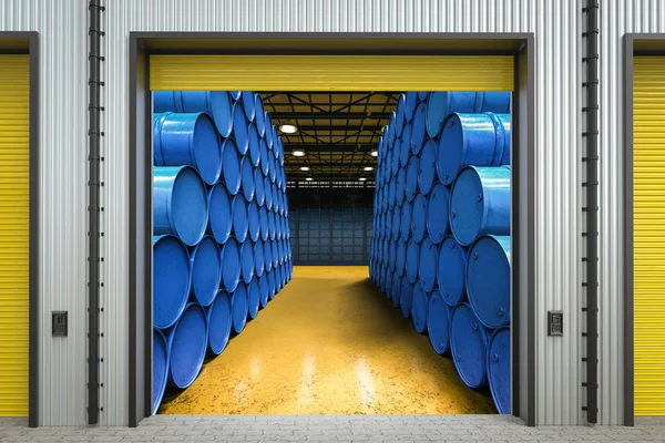 Heap of blue barrel in warehouse — Stock Photo, Image
