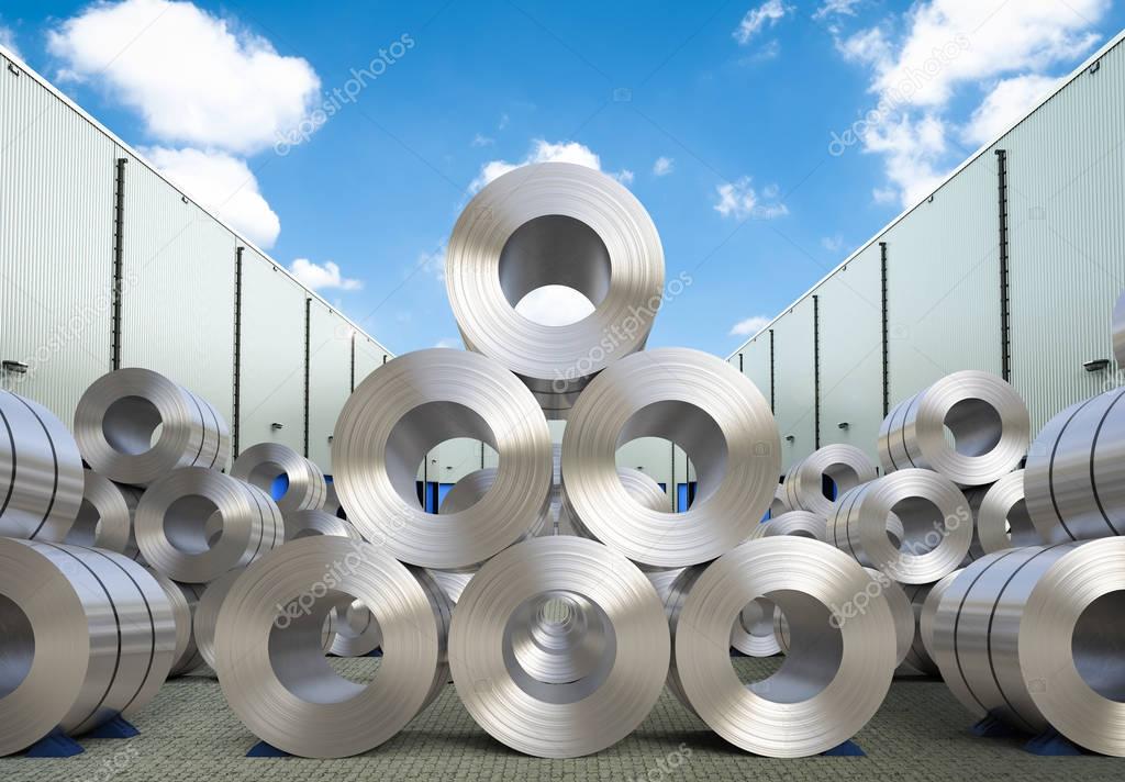 rollos de chapa de acero en almacén 2023