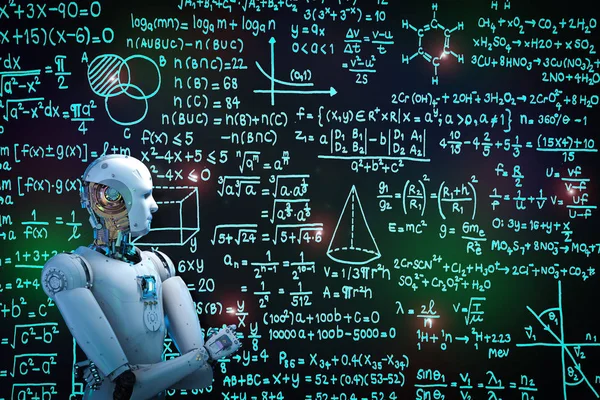 Robot learning or solving problems — Stock Photo, Image