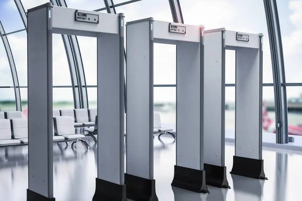 Puertas de seguridad o detectores de metales en el aeropuerto —  Fotos de Stock