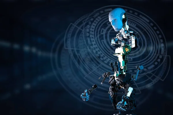 Робот, що працює з віртуальним дисплеєм — стокове фото