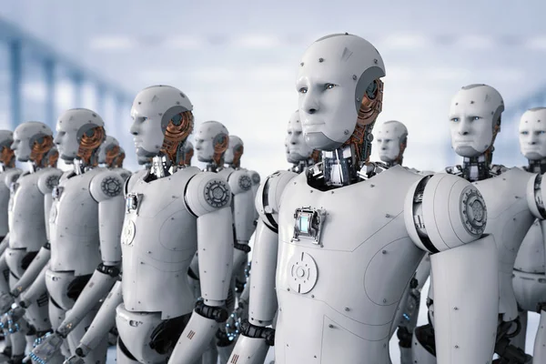 Group of cyborgs in factory — Stock Photo, Image