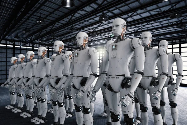 Group of cyborgs in factory — Stock Photo, Image
