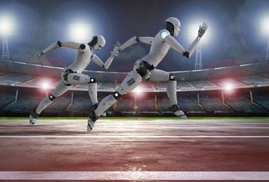 robot yarış pisti üzerinde çalışan