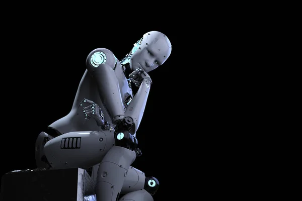 Robot sit down and thinking — Stock Photo, Image