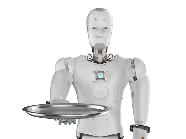 Robot holding serving tray — Stock Photo, Image