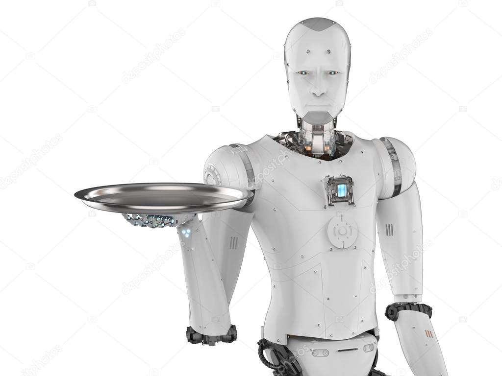 robot holding serving tray