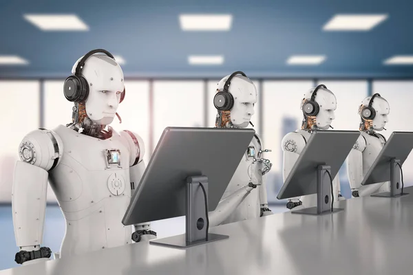 Robot que trabaja con auriculares y monitor —  Fotos de Stock