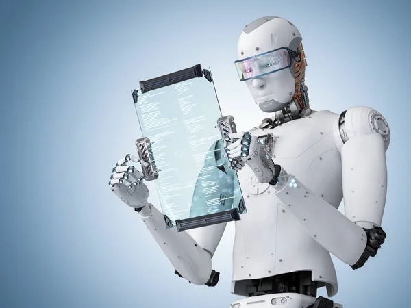 Robot som arbeider med digitale nettbrett – stockfoto