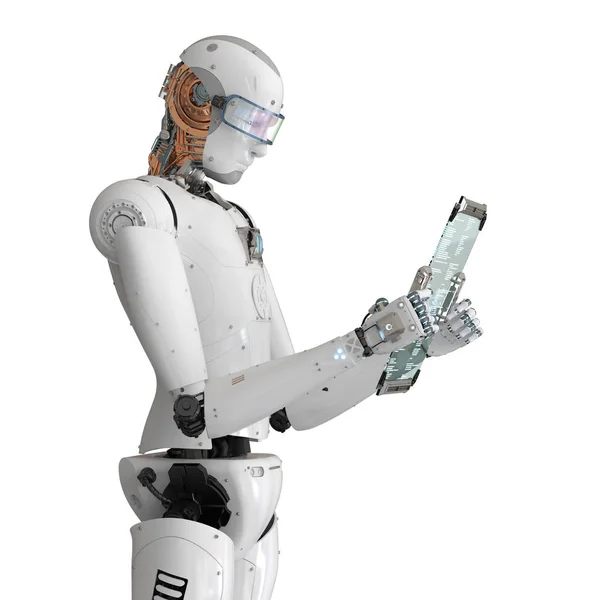 Robot som arbeider med digitale nettbrett – stockfoto