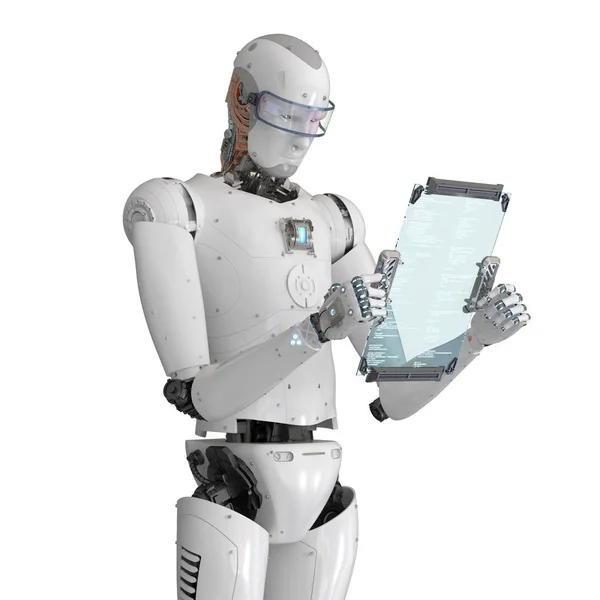 Robot som arbeider med digitale nettbrett – stockfoto