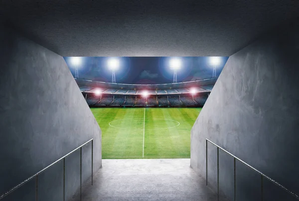tunnel in stadium with green field