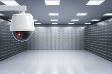 security camera in safe deposit boxes room clipart