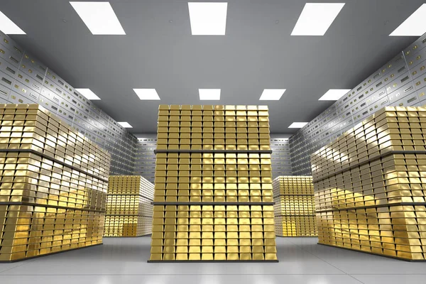 Veretlen arany és széf a szobában dobozok — Stock Fotó