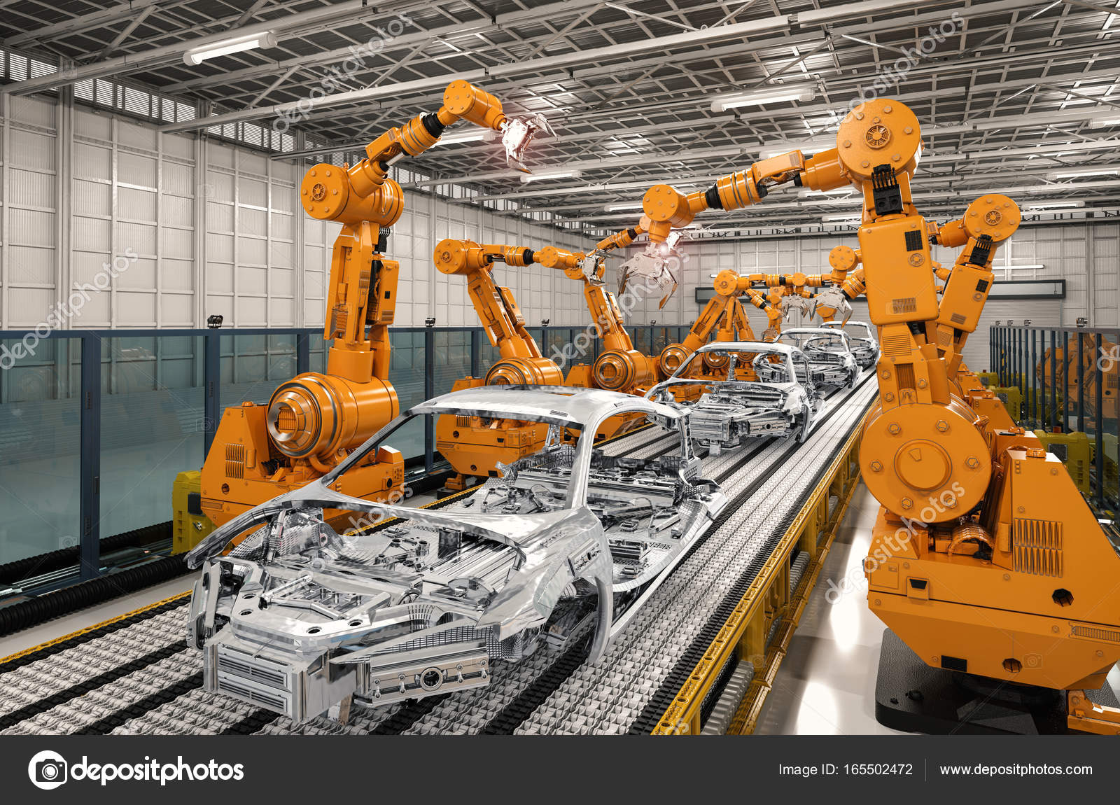 Robot assembly line in car factory 