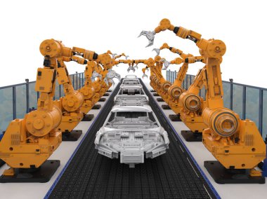 robot assembly line in car factory clipart