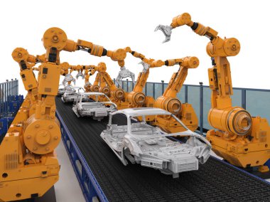 Robot araba fabrikasında montaj hattı