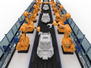 Robot araba fabrikasında montaj hattı